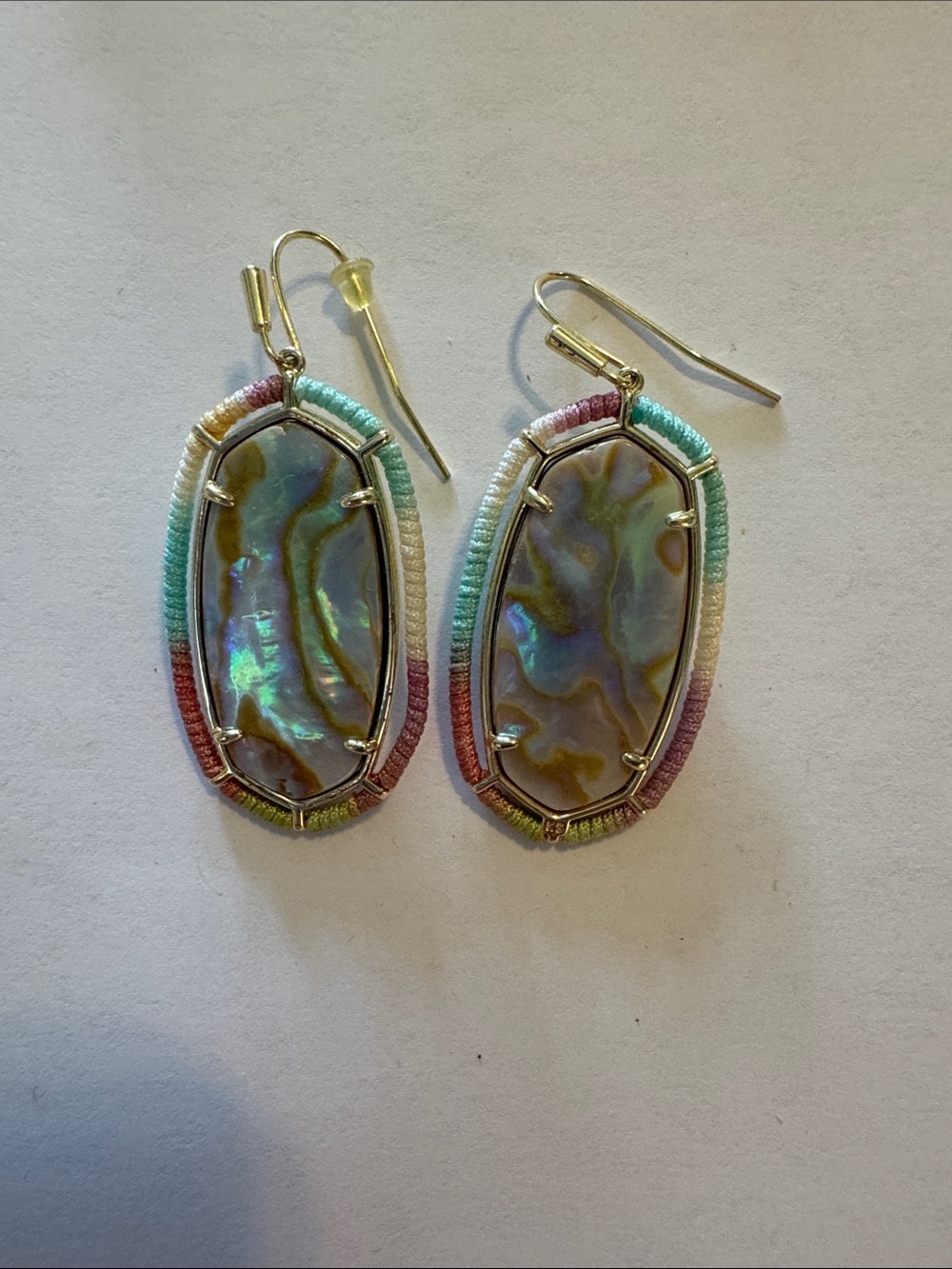 Kendra Scott Iridescent Abalone Drop Earrings with Pastel Thread